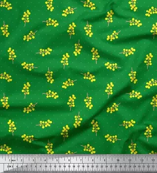 Soimoi Green Япония Креп Атлас Ткань Акация Деалбата & Точки Декоративная Ткань Метр 42 дюйма 42 Inch Wide - Poly Crepe зелёный