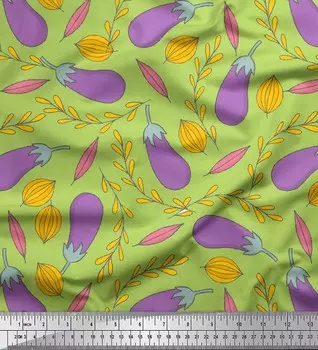 Soimoi Green Япония Креп Атлас Ткань Brinjal Растительный декор Ткань Печатный метр 42 дюйма 42 Inch Wide - Poly Crepe зелёный