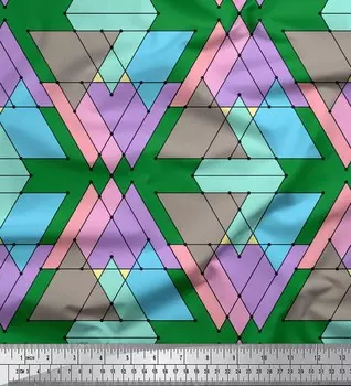 Soimoi Green Япония Креп Атласная ткань Треугольник Геометрическая ткань Принты на метре 42 дюйма 42 Inch Wide - Cotton Voile зелёный