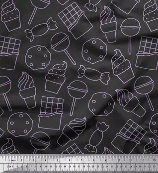 Soimoi Grey Japan Crepe Satin Ткань для печенья и кексов с пищевым принтом 1 метр 42 дюйма 42 Inch Wide - Poly Crepe серый