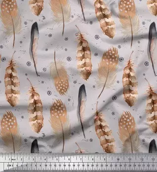Soimoi Grey Poly Crepe Fabric Ткань с принтом Eagle Feather на метр 42 дюйма 42 Inch Wide - Poly Crepe серый