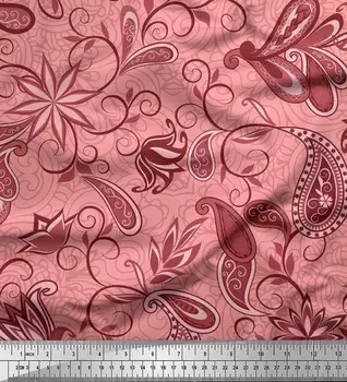Soimoi Хлопковая вуаль Ткань с цветочным и этническим принтом Пейсли на метр 56 дюймов 42 Inch Wide - Cotton Voile глубоко персикового