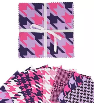 Soimoi Houndstooth Print Precut 5-дюймовая хлопчатобумажная ткань, стеганые квадраты, набор шармов, сделай сам, лоскутное шитье, ремесло-фиолетовый, розовый, 5x5inches
