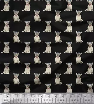 Soimoi Japan Crepe Satin Cap & French Bull Dog Decor Ткань с принтом метр 42 дюйма 42 Inch Wide - Poly Crepe зелёный