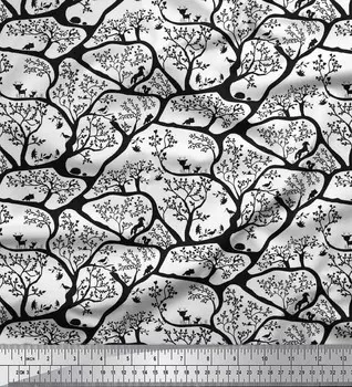 Soimoi Japan Crepe Satin Fabric Animal & Tree Decor Ткань Печатный метр 42 дюйма 42 Inch Wide - Poly Crepe чёрный