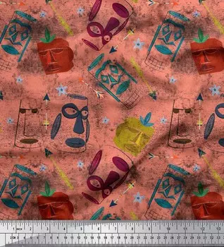 Soimoi Japan Crepe Satin Fabric Arrow & Mask Африканская набивная ткань 1 метр 42 дюйма 42 Inch Wide - Poly Crepe оранжевый