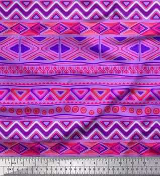 Soimoi Japan Crepe Satin Fabric Aztec Ткань с геометрическим принтом 1 метр 42 дюйма 42 Inch Wide - Poly Crepe зелёный