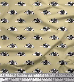 Soimoi Japan Crepe Satin Fabric Basset Hound Dog Print Ткань на метр 42 дюйма 42 Inch Wide - Poly Crepe бежевый