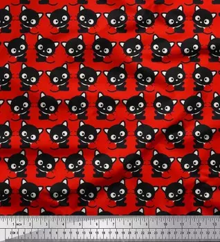 Soimoi Japan Crepe Satin Fabric Cat Cartoon Print Fabric на метр 42 дюйма 42 Inch Wide - Poly Crepe красный