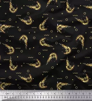 Soimoi Japan Crepe Satin Fabric Circle, Dot & Prawns Ocean Decor Ткань с принтом метр 42 дюйма 42 Inch Wide - Poly Crepe серый