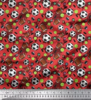 Soimoi Japan Crepe Satin Fabric Cricket Ball, Rugby & Football Sports Printed Fabric 1 метр 42 дюйма 42 Inch Wide - Poly Crepe оранжевый