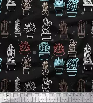 Soimoi Японский креп-сатин в горошек и с принтом кактусового дерева, швейная ткань, метр 42 дюйма 42 Inch Wide - Poly Crepe серый