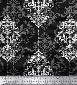 Soimoi Japan Crepe Satin Fabric Филигранная дамасская ткань с принтом на метр 42 дюйма 42 Inch Wide - Poly Crepe зелёный