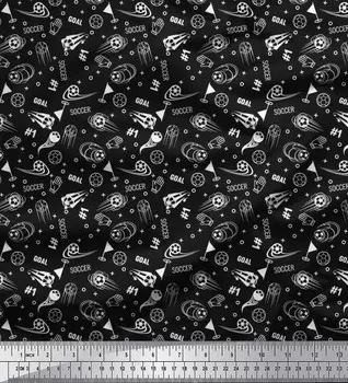 Soimoi Japan Crepe Satin Fabric Геометрический знак, флаг и футбольная спортивная ткань с принтами на метр 42 дюйма 42 Inch Wide - Poly Crepe чёрный