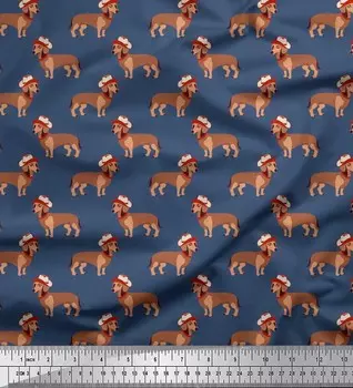 Soimoi Japan Crepe Satin Fabric Hat & Dachshund Dog Decor Ткань с принтом метр 42 дюйма 42 Inch Wide - Poly Crepe синий