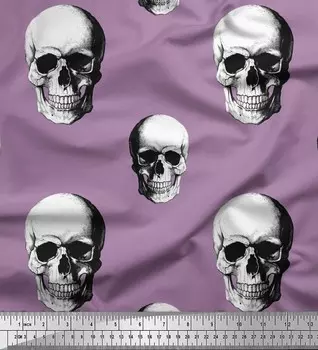 Soimoi Japan Crepe Satin Fabric Horror Skull Halloween Print Fabric на метр 42 дюйма 42 Inch Wide - Poly Crepe красный