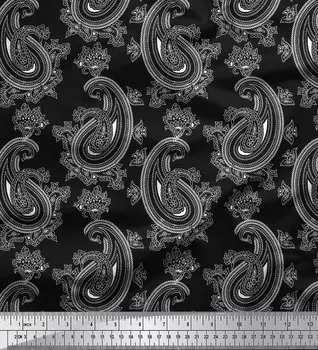 Soimoi Japan Crepe Satin Fabric Художественная ткань с принтом Пейсли на метр 42 дюйма 42 Inch Wide - Poly Crepe синий