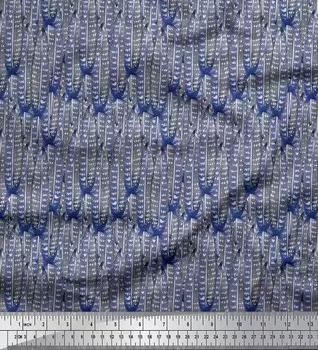 Soimoi Japan Crepe Satin Fabric Художественная ткань с принтом перьев на метр 42 дюйма 42 Inch Wide - Poly Crepe синий