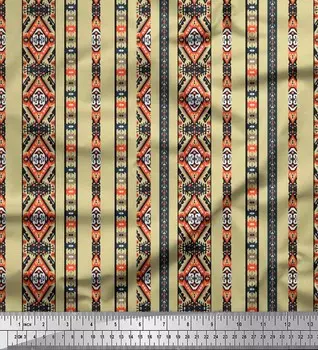 Soimoi Japan Crepe Satin Fabric Ikat Southwestern Print Fabric на метр 42 дюйма 42 Inch Wide - Poly Crepe бежевый