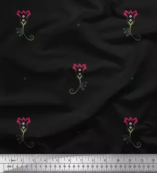 Soimoi Japan Crepe Satin Fabric Листья и цветочные художественные принты на метр 42 дюйма 42 Inch Wide - Poly Crepe синий