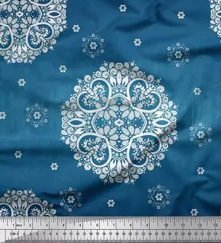Soimoi Japan Crepe Satin Fabric Mandala Декоративная ткань для печати на метр 42 дюйма 42 Inch Wide - Poly Crepe синий