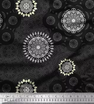 Soimoi Japan Crepe Satin Fabric Mandala Этническая печать Швейная ткань метр 42 дюйма 42 Inch Wide - Poly Crepe чёрный