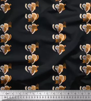 Soimoi Japan Crepe Satin Fabric Monkey Face Cartoon Print Fabric на метр 42 дюйма 42 Inch Wide - Poly Crepe зелёный