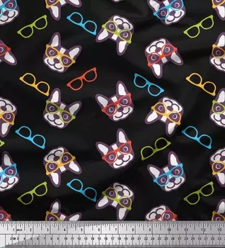 Soimoi Japan Crepe Satin Fabric Specs & Boston Terrier Face Dog Print Fabric на метр 42 дюйма 42 Inch Wide - Poly Crepe зелёный