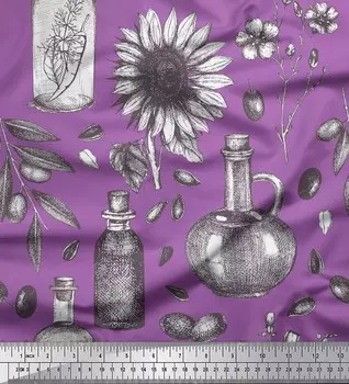 Soimoi Japan Crepe Satin Fabric Sunflower & Jar Vintage Printed Fabric 1 метр 42 дюйма 42 Inch Wide - Poly Crepe красный