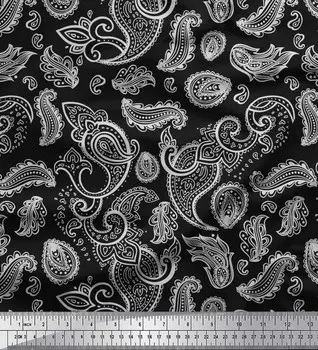 Soimoi Japan Crepe Satin Fabric Ткань с блочным принтом Пейсли 1 метр 42 дюйма 42 Inch Wide - Poly Crepe чёрный