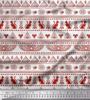 Soimoi Japan Crepe Satin Fabric Ткань с египетским принтом Cat, Pyramids & Wings на метр 42 дюйма 42 Inch Wide - Poly Crepe чёрный