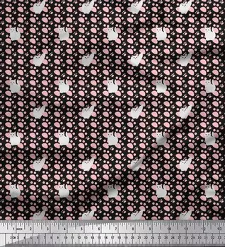 Soimoi Japan Crepe Satin Fabric Ткань с отпечатками следов и кошек для детей 1 метр 42 дюйма 42 Inch Wide - Poly Crepe зелёный