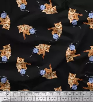 Soimoi Japan Crepe Satin Fabric Wool & Cat Animal Print Fabric на метр 42 дюйма 42 Inch Wide - Poly Crepe оранжевый