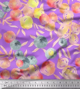 Soimoi Japan Crepe Satin Ткань Цветы и листья Акварельный декор Ткань Печатный метр 42 дюйма 42 Inch Wide - Poly Crepe фиолетовый