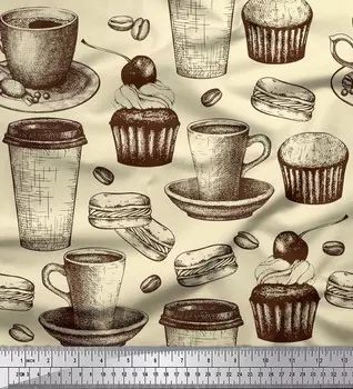 Soimoi Japan Crepe Satin Ткань для бургеров, кексов и чашек Декор Ткань с принтом метр 42 дюйма 42 Inch Wide - Poly Crepe зелёный