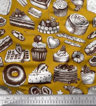 Soimoi Japan Crepe Satin Ткань для кексов, пончиков и печенья с пищевым принтом на метр 42 дюйма 42 Inch Wide - Poly Crepe светло-серый