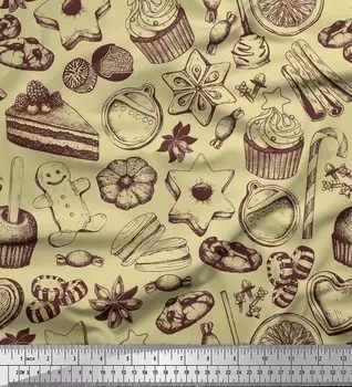 Soimoi Japan Crepe Satin Ткань для кексов, печенья и конфет с пищевым принтом 1 метр 42 дюйма 42 Inch Wide - Poly Crepe бежевый