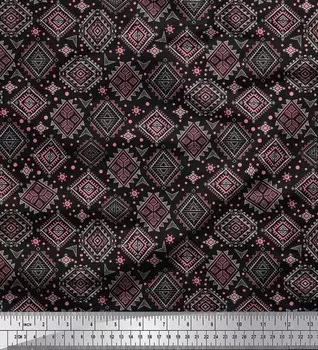 Soimoi Japan Crepe Satin Ткань для рукоделия с ацтекским юго-западным принтом на метр 42 дюйма 42 Inch Wide - Poly Crepe фиолетовый