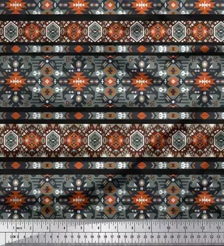 Soimoi Japan Crepe Satin Ткань для рукоделия с ацтекским юго-западным принтом на метр 42 дюйма 42 Inch Wide - Poly Crepe чёрный