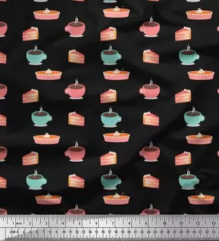 Soimoi Japan Crepe Satin Ткань для торта и кофейных напитков с принтом Швейная ткань метр 42 дюйма 42 Inch Wide - Poly Crepe чёрный