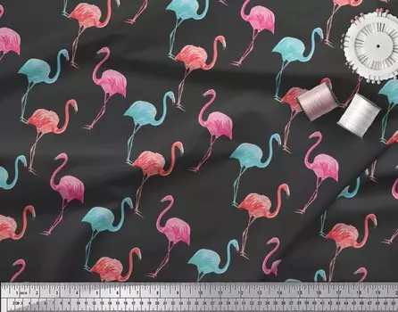 Soimoi Japan Crepe Satin Ткань Фламинго Птица Декор Ткань Печатный метр 42 дюйма 42 Inch Wide - Poly Crepe синий