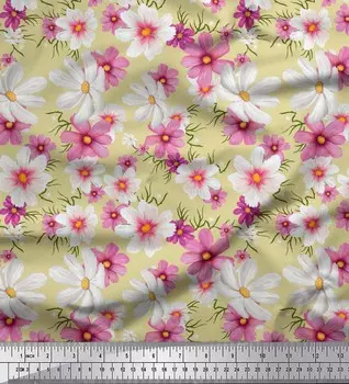 Soimoi Japan Crepe Satin Ткань Космос Цветочный принт Швейная ткань метр 42 дюйма 42 Inch Wide - Poly Crepe серый