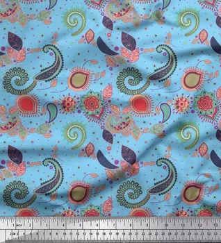 Soimoi Japan Crepe Satin Ткань Пейсли и цветочные художественные принты на метр 42 дюйма