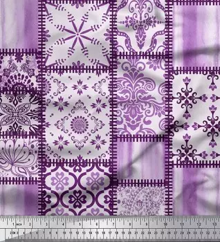 Soimoi Japan Crepe Satin Ткань Пейсли, Мандала и Четырехлистник Пэчворк Ткань с принтом 1 метр 42 дюйма 42 Inch Wide - Poly Crepe фиолетовый
