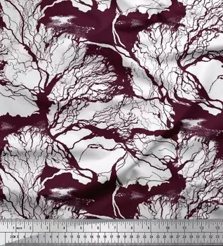 Soimoi Japan Crepe Satin Ткань Пейзаж и ткань для рубашек с изображением деревьев на метр 42 дюйма 42 Inch Wide - Poly Crepe красный