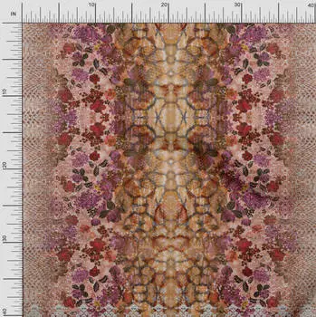 Soimoi Japan Crepe Satin Ткань с цветочным и панельным принтом 1 метр 42 дюйма 42 Inch Wide - Poly Crepe оранжевый