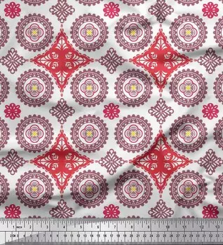 Soimoi Japan Crepe Satin Ткань с цветочным принтом мандалы 1 метр 42 дюйма 42 Inch Wide - Poly Crepe оранжевый