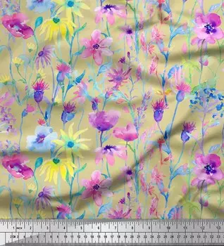 Soimoi Japan Crepe Satin Ткань с цветочным акварельным принтом Ткань на метр 42 дюйма 42 Inch Wide - Poly Crepe оранжевый