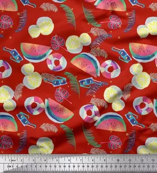 Soimoi Japan Crepe Satin Ткань с фруктами, кольцом для плавания и очками Summer Designs Print Fabric на метр 42 дюйма 42 Inch Wide - Poly Crepe чёрный