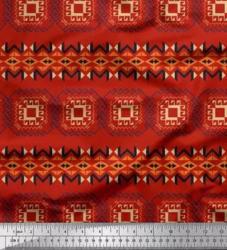 Soimoi Japan Crepe Satin Ткань с геометрическим африканским принтом на метр 42 дюйма 42 Inch Wide - Poly Crepe фиолетовый